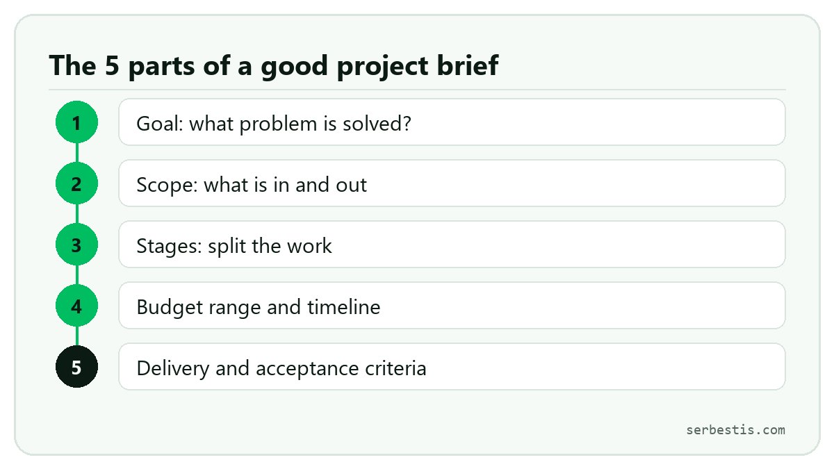 The five parts of a good project brief: goal, scope, stages, budget and timeline, acceptance criteria