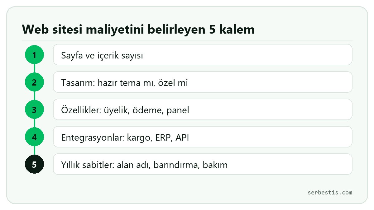 Web sitesi maliyetini belirleyen beş kalem