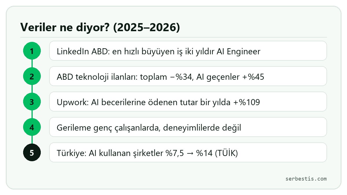 Yazılımcıdan AI mühendisine: LinkedIn, Indeed, Upwork, Stanford ve TÜİK verilerinden beş bulgu